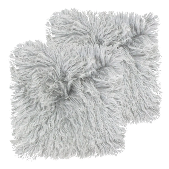 Paoletti Mongolian Polyester Filled Cushions Twin Pack Wool Glacier