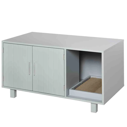 Pawhut Cat Litter Box Enclosure & House W/ Nightstand & End Table Design - Grey
