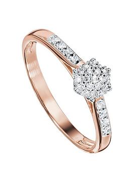 Love Diamond 9Ct Rose Gold 10 Point Diamond Cluster Engagement Ring