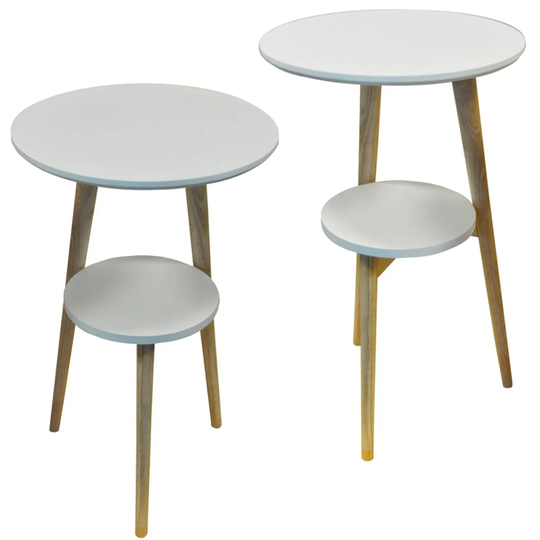 Techstyle Orion 2 Pack Retro Solid Wood Tripod Leg Round Table With Shelf Natural / White