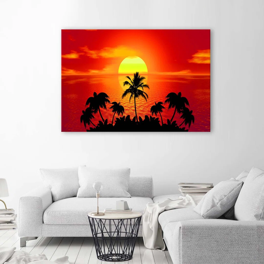 Canvas Print PALM SEA Red Sunset
