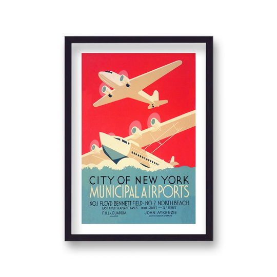 Vintage Travel Print City Of New York Municipal Airports With Border