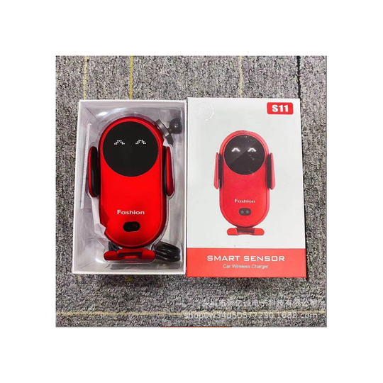 (Red) Smart Car Wireless Charger Phone Holder Smart Automatic Sensor Car Phone Holder