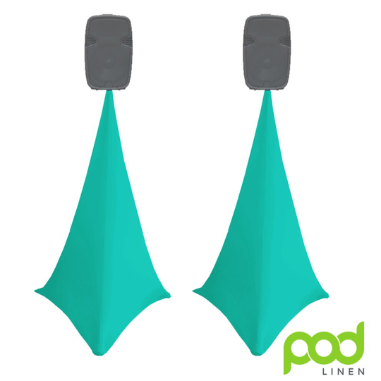 (turquoise blue) 25 colors: pair of double sided spandex lycra speaker stand scrim / dj tripod cover