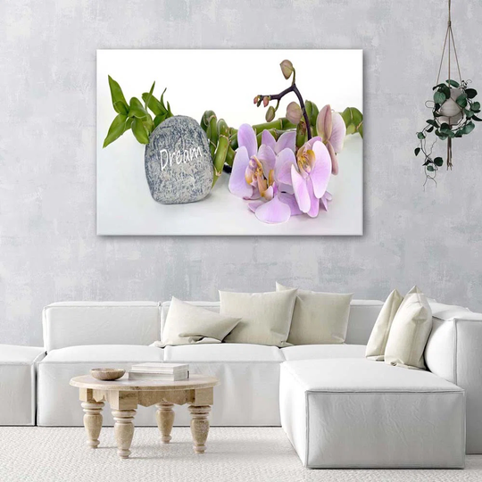 Canvas Print Orchid Stone Inscription Zen