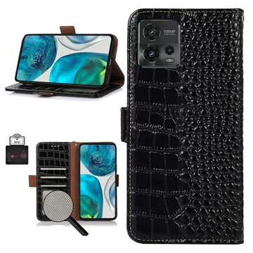 Crocodile Motorola Moto G72 Wallet Leather Case with RFID - Black