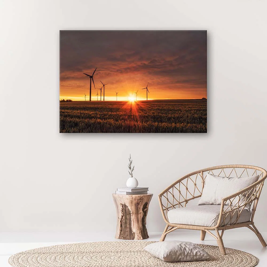 Canvas Print Windmills Sunset