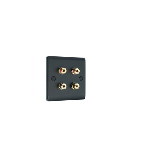 Matt Black Slimline 4 Binding Post Speaker Wall Plate - Non Solder