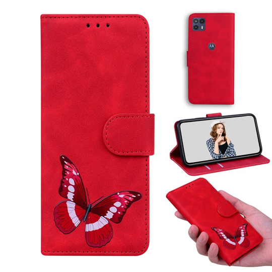 Case for Motorola Moto G50 5G Butterfly Cover Premium Leather Magnetic- Red