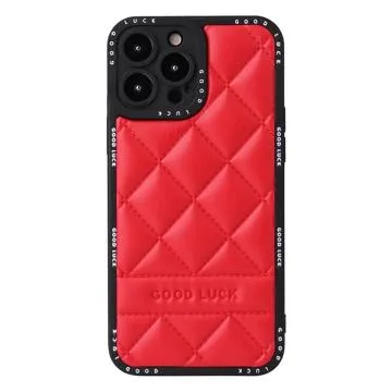 Good Luck Rhombic Grid iPhone 14 Pro Hybrid Case - Red