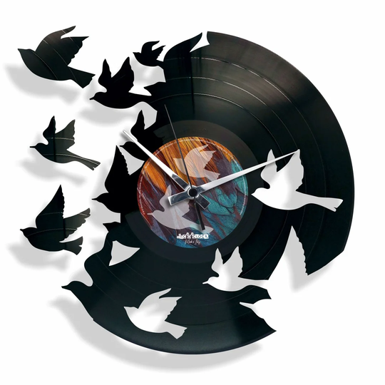 Vinyl with Birds 30cm Silent Wall Clock