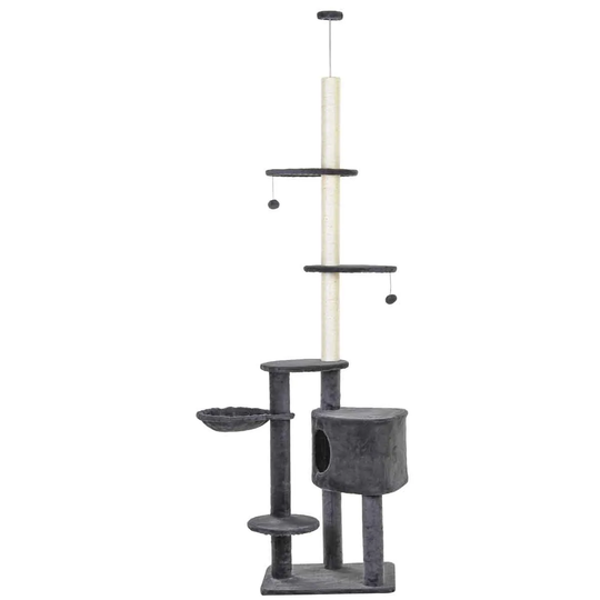 PawHut 5-Tier Grey Sisal Multi-Level Cat Tree Tower with Scratching Posts - Grey