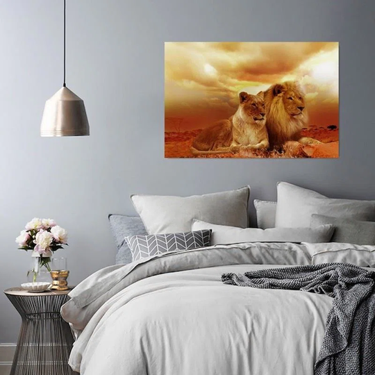 Canvas Print Lions Animals Africa Brown