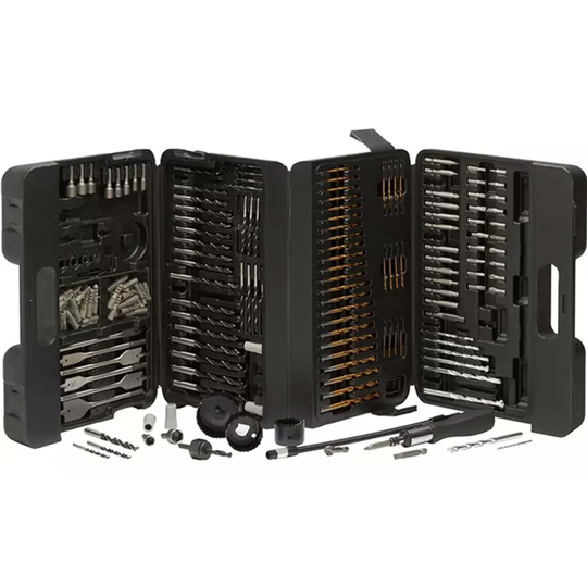 Lumberjack Drill Bit Set 205 Piece Hss Masonry Metal Wood Flat Pozi Bits & Case