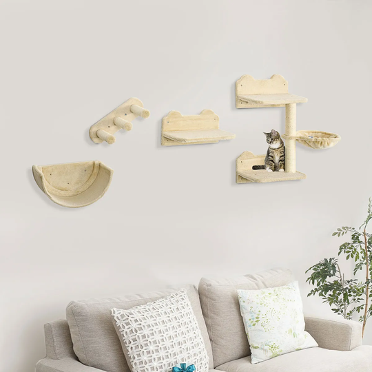 PawHut 4pc Wall Mounted Cat Tree - Beige