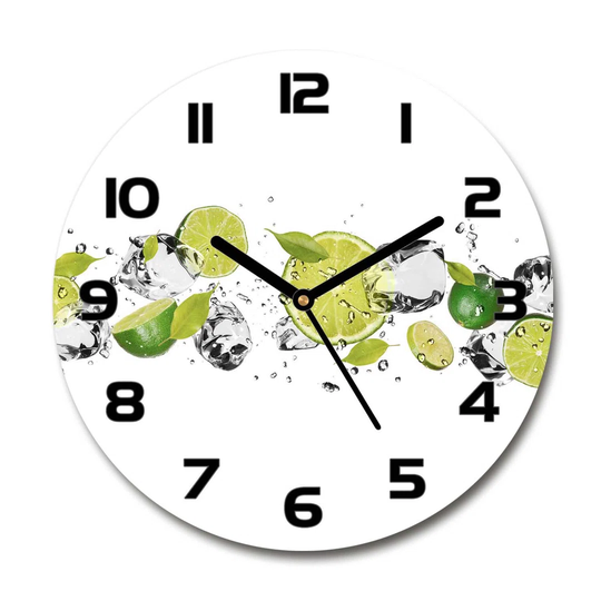 Glass Wall Clock 30Cm Round Decoration Picture Wall Art Modern Decoration Kitchen Living Room Silent - Limonka And Water,52519207