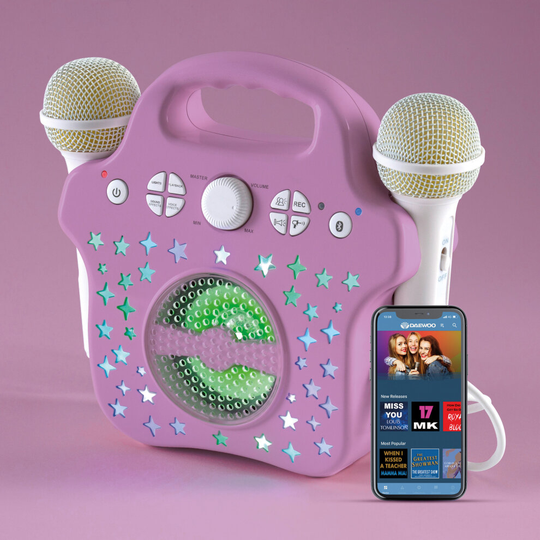 Daewoo Kids Karaoke Machine Bluetooth Portable 2 Microphones Rechargeable Battery