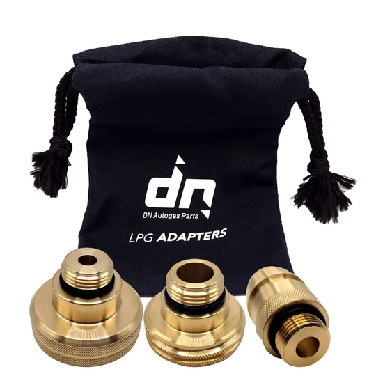 LPG adapters set for refueling in the most of European countriesSet can be used in all gas stationsThread: M22 (21,8mm)Material: Brass