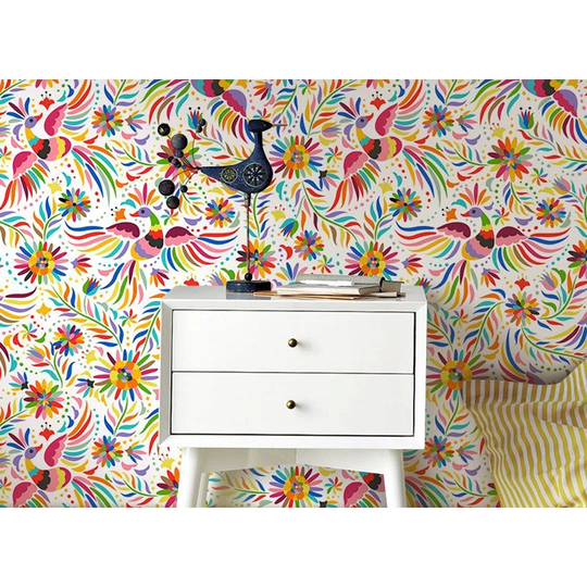 Mondello Mexican Embroidery Birdsful Wallpaper