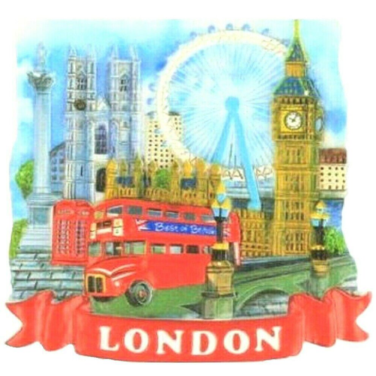 London Souvenir Fridge Magnet Gift Scenic Collage Landmarks Big Ben Red Bus Eye