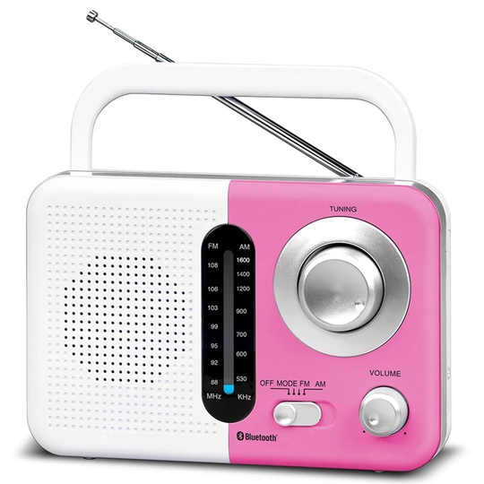 Soundz BT USB SD AC/DC Portable Radio with Bluetooth - White/Pink