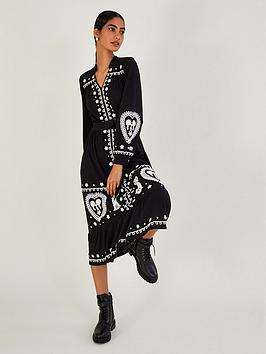 Monsoon Placement Embroidered Shirt Jersey Dress - Black