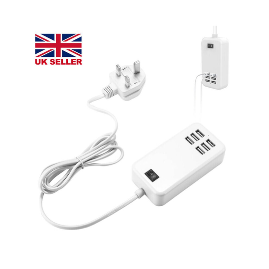 6 Ports USB Charger Adapter Wall Hub Power Supply Mains Cable Cord