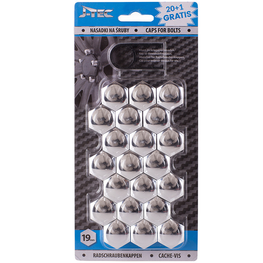 Set universal wheel nut caps - Chrome Plastic - 19mm - set 21 pieces SY WN19JC