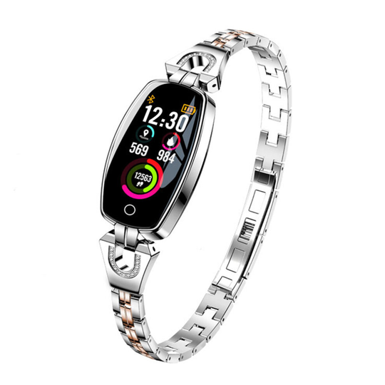 (Silver) Lady Luxury Smart Watch Heart Rate Monitor Fitness Tracker Bluetooth Bracelet