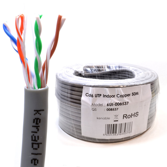 kenable Indoor CAT6 UTP 23AWG COPPER Ethernet PVC Network Cable Reel 50m