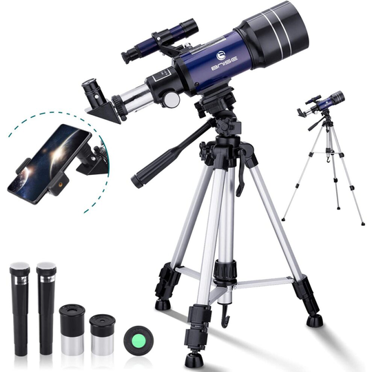 BNISE Telescope for Kids Beginners, 70mm Aperture Astronomy Refractor Monocular Telescopes, with Adjustable Tripod, Phone Adapter