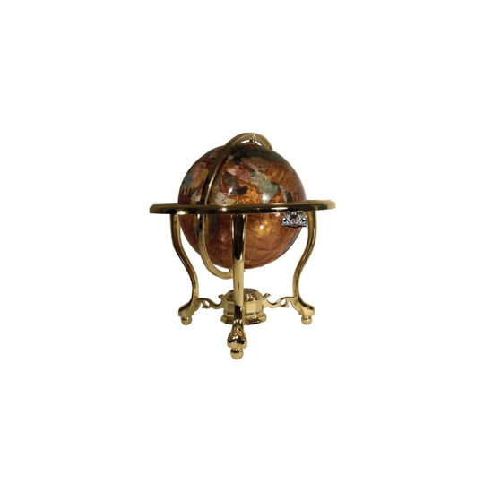 Unique Art 13-Inch Tall Table Top Amberllite Pearl gold Stand gemstone World globe with gold Tripod Stand