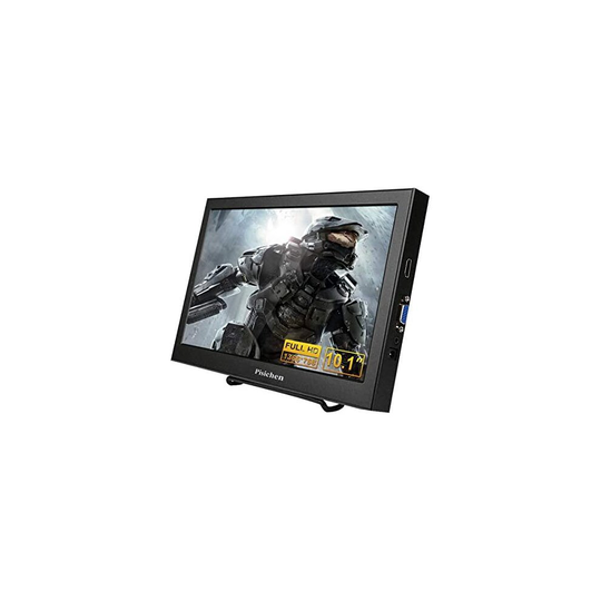 Portable Monitor - Pisichen 10.1 inch CCTV Monitor Ultra HD 1366x768 IPS LCD/LED Screen Small Monitor with VGA HDMI input, Built-in speakers, Metal