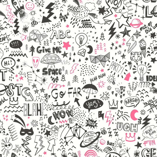 Holden Decor Doodle White/Neon Pink Wallpaper