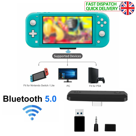 For Nintendo Switch/Lite PS4 PC Bluetooth 5.0 Adapter HIFI Audio Tranceiver UK