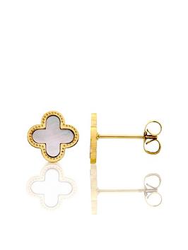 Say It With Diamonds Luck Collection Earrings - Stainless Steel (Gold & Faux Pearl), Yellow, Women