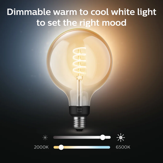 Philips Hue White Ambiance Filament Single Smart LED Large Globe E27 with Bluetooth - 550 Lumen