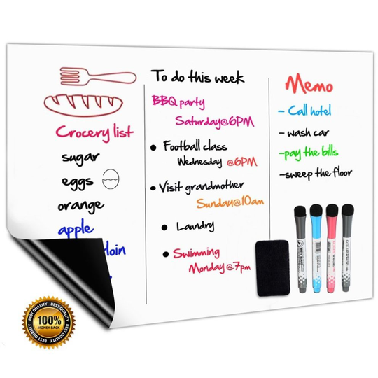 Magnetic Whiteboard Fridge White board Weekly Planner A3+ for Kitchen Shopping List Memo Notice Board Meal Menu Daily Planner Children Graffiti and...