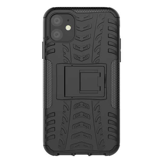 (Black) Slim Armour Shockproof Case Cover Stand + LCD Guard for Apple iPhone 11