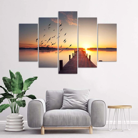 Canvas Print Footbridge Birds Sunset