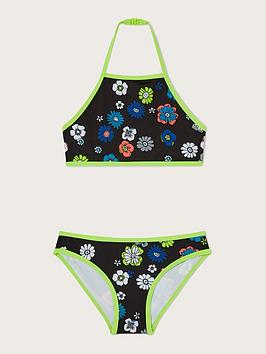 Monsoon Girls S.E.W. Mixed Floral Halter Bikini - Black