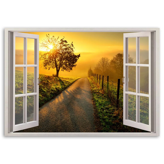 Canvas Print Window View Sunset Field