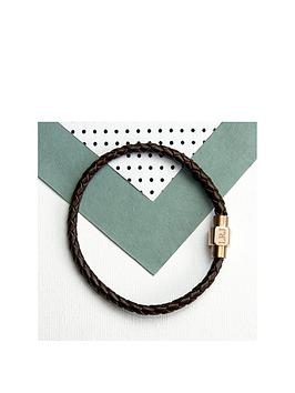 Treat Republic Personalised Men'S Woven Leather Bracelet With Gold Clasp