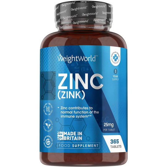 WeightWorld Zinc Citrate - 25mg High Strength - 365 Vegan Zinc Tablets