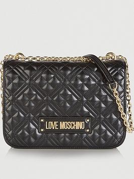 Love Moschino Patent Quilted Logo Shoulder Bag - Black