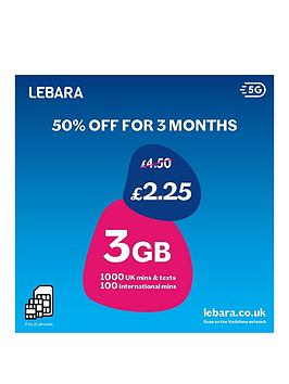Weave.Tech Lebara 3Gb Data, 1000 Minutes, Texts With 100 International Minutes 12 Months Sim Only