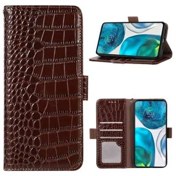 Crocodile Series Motorola Moto E22/E22i Wallet Leather Case with RFID - Brown