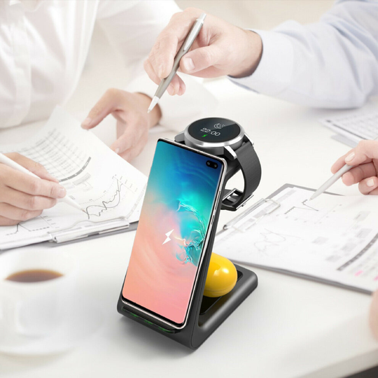 (for Samsung Watch Wireless Charger) For iPhone 3 in 1 QI Fast Charger Holder Stand Charging Dock Station