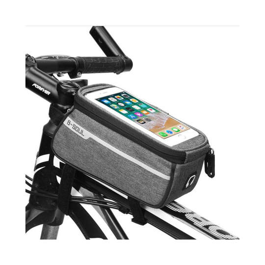 (Gray) Bicycle Bike Bag Frame Pannier Cross Bar Top Tube Waterproof Mobile Phone Holder