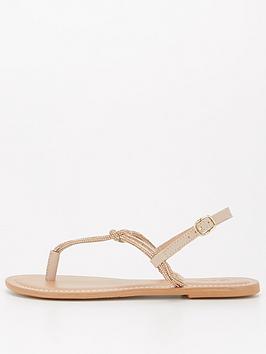 V by Very Embellished Leather Toe Post Sandal - Nude , Nude, Size 5, Women